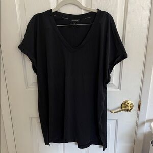 Black V-Neck Rolled Sleeve Women’s Top